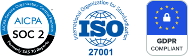 AICPA SOC 2, ISO 27001 and GDPR compliance badges