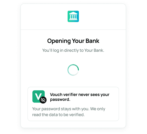 Vouch extension popup guiding the user through opening their bank login page