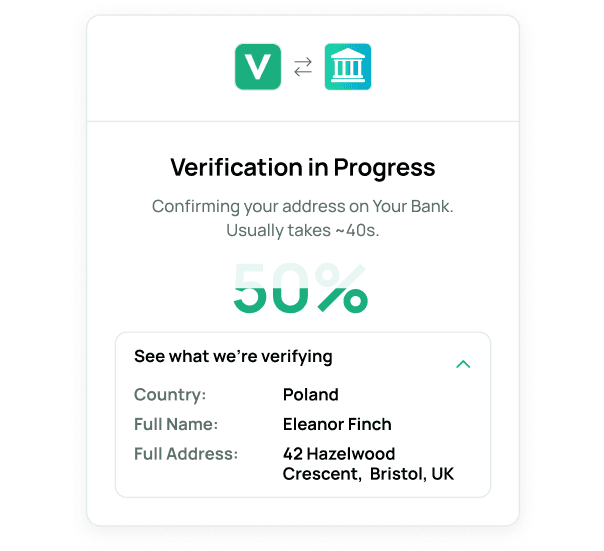 Vouch extension showing verification progress, pulling only the required data