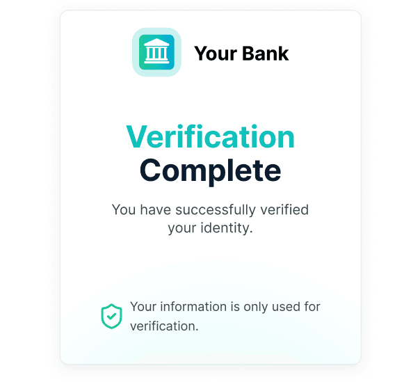 Bank page showing verification complete confirmation
